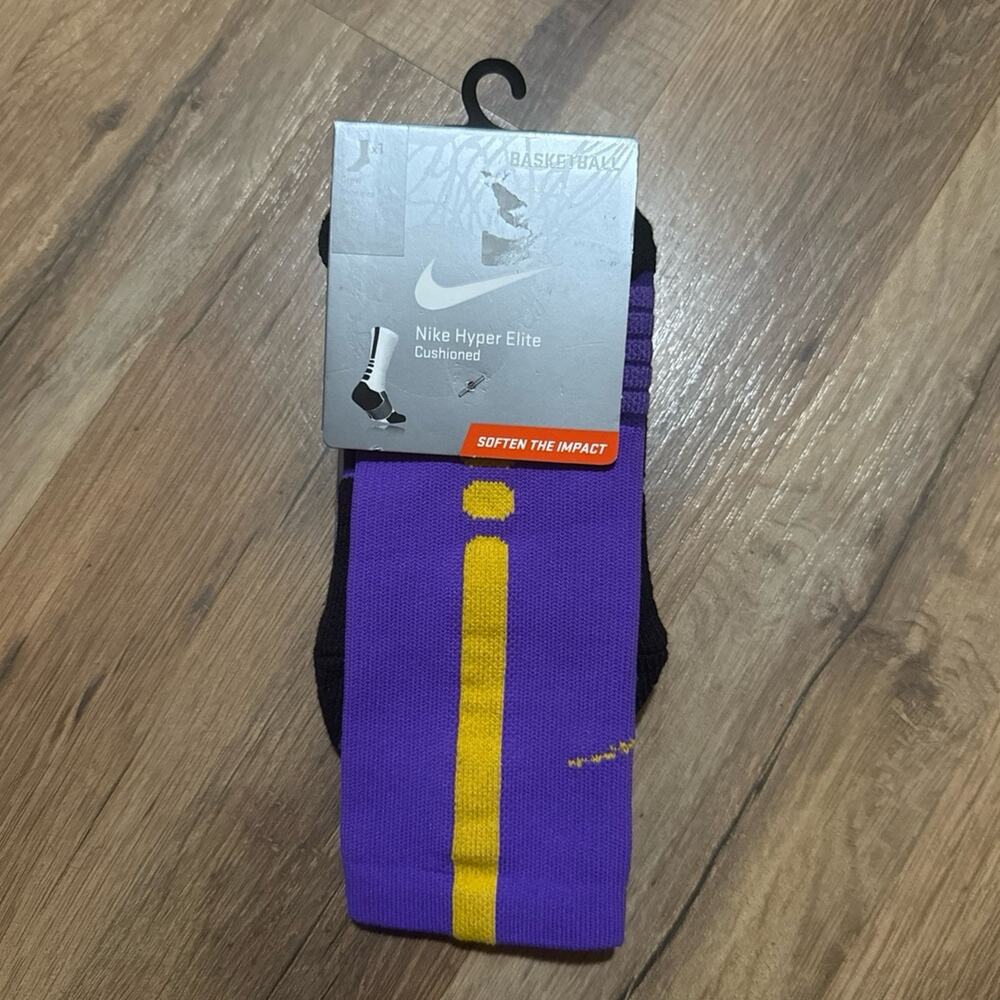 2013 Nike Hyper Elite Cushioned Basketball Dri-Fit Lakers Purple Gold Crew Socks